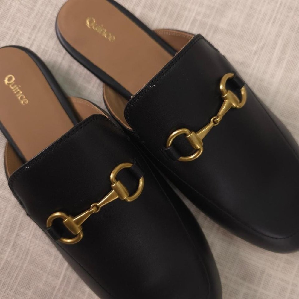 Quince Italian Leather Horsebit Loafer Mule - Black/ Size 8 - Picture 6 of 8